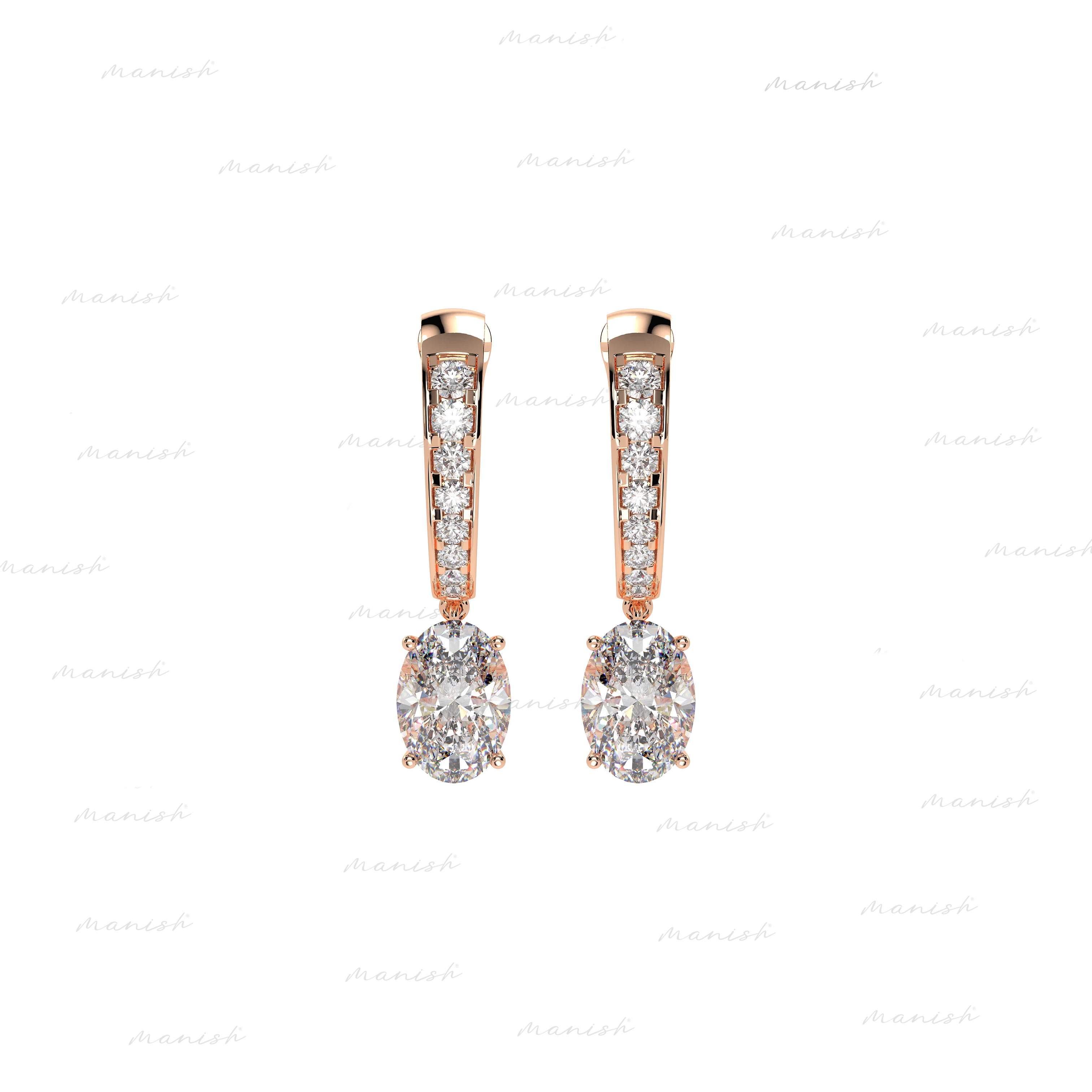 Oval Diamond Dangle Earrings
